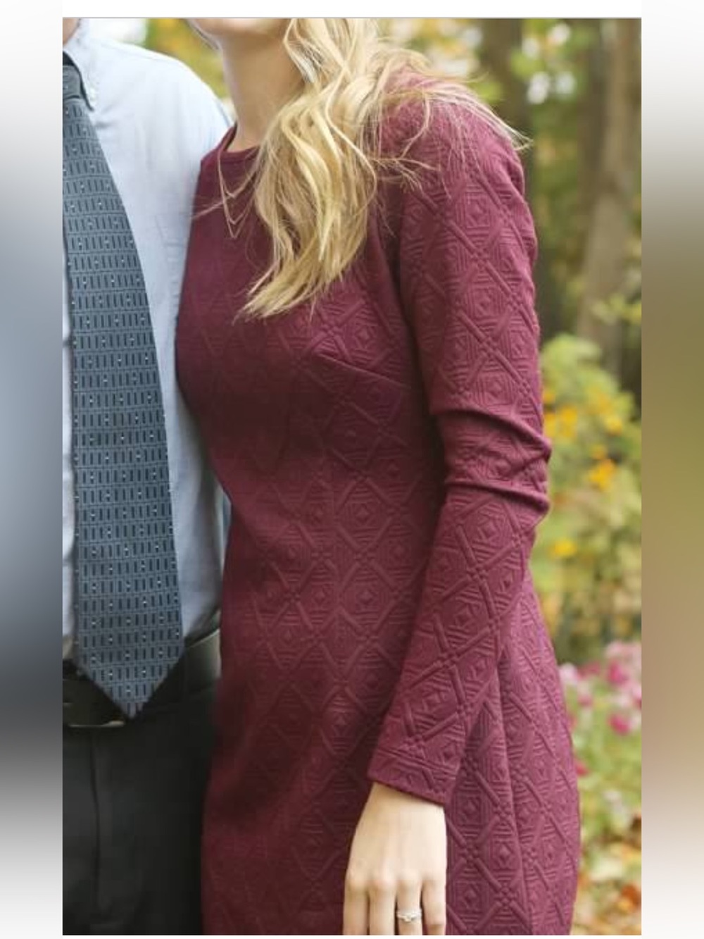 Betsey Johnson Women’s Knee Length Textured Long Sleeve Dress - Burgundy